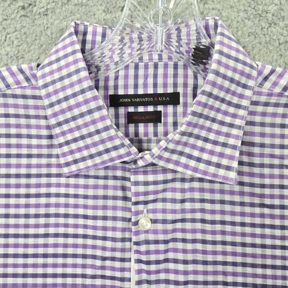 John Varvatos Men's Purple Check Lightweight Cotton Long Sleeve Size 17 34/35 - Picture 2 of 13